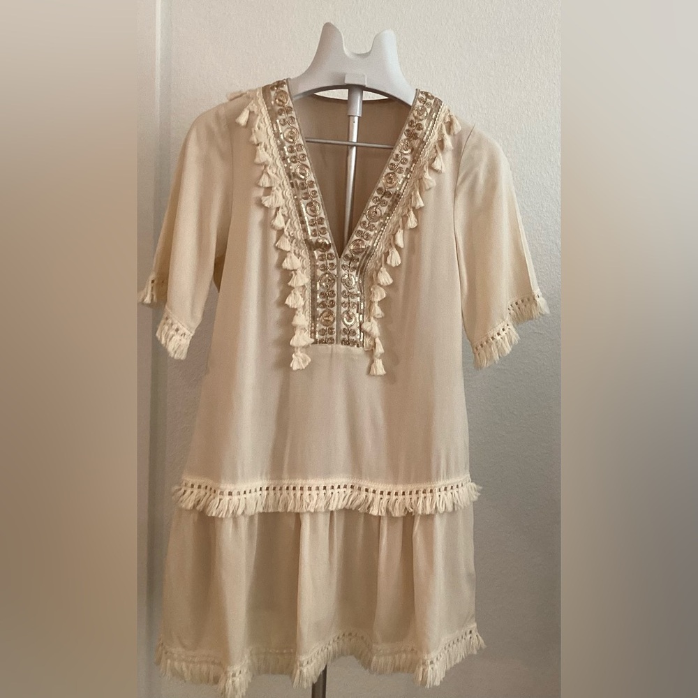 Cream Embellished Tunic Dress